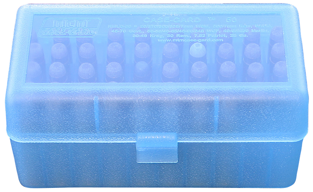 MTM RSLD5024 Case-Gard R-50 .223/.243 50rd Clear Blue Polypropylene Ammo Box