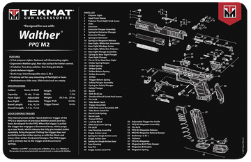TekMat Walther PPQ M2 11"x17" Rubber Cleaning Mat - Parts Diagram