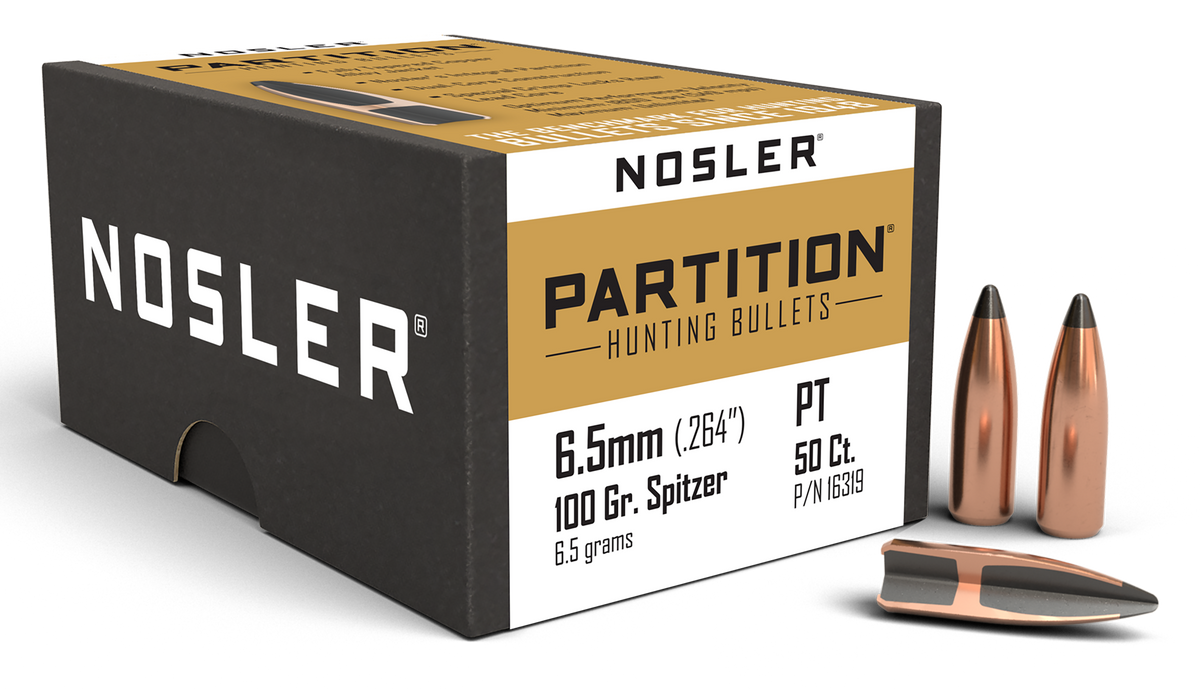 Nosler Partition 6.5mm 100gr Spitzer Reloading Bullets 50/Box