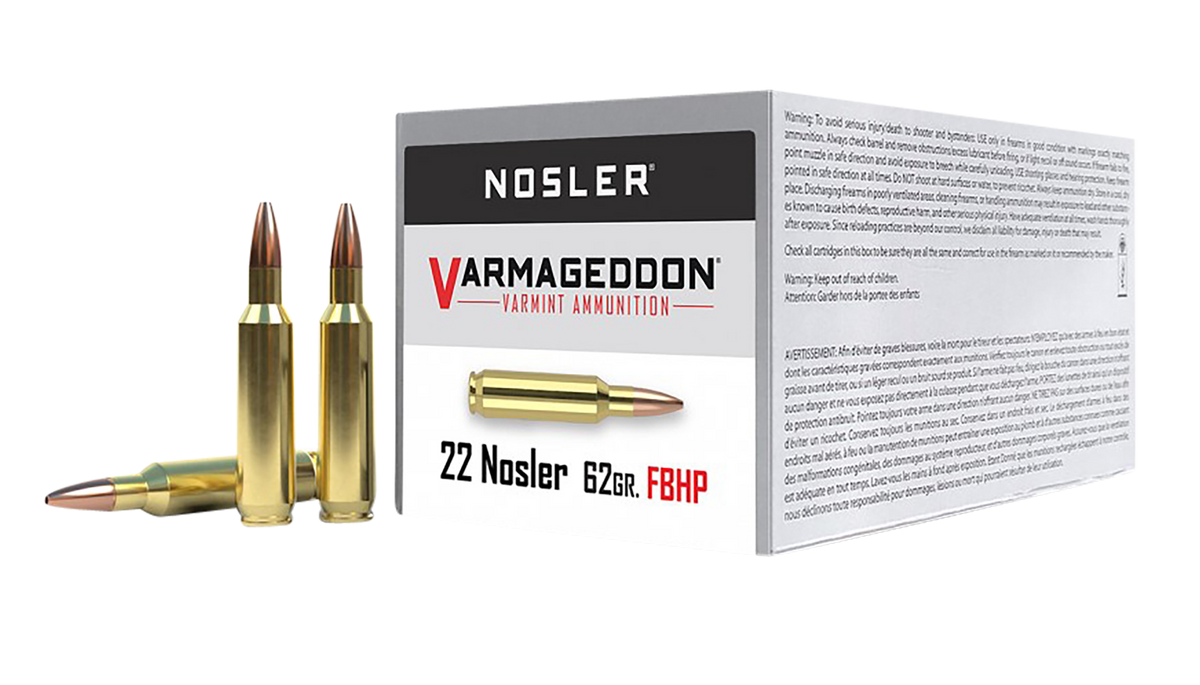 Nosler Varmageddon 22 Nosler 62gr Flat Base Hollow Point 50-Rd/Box - Box or Case