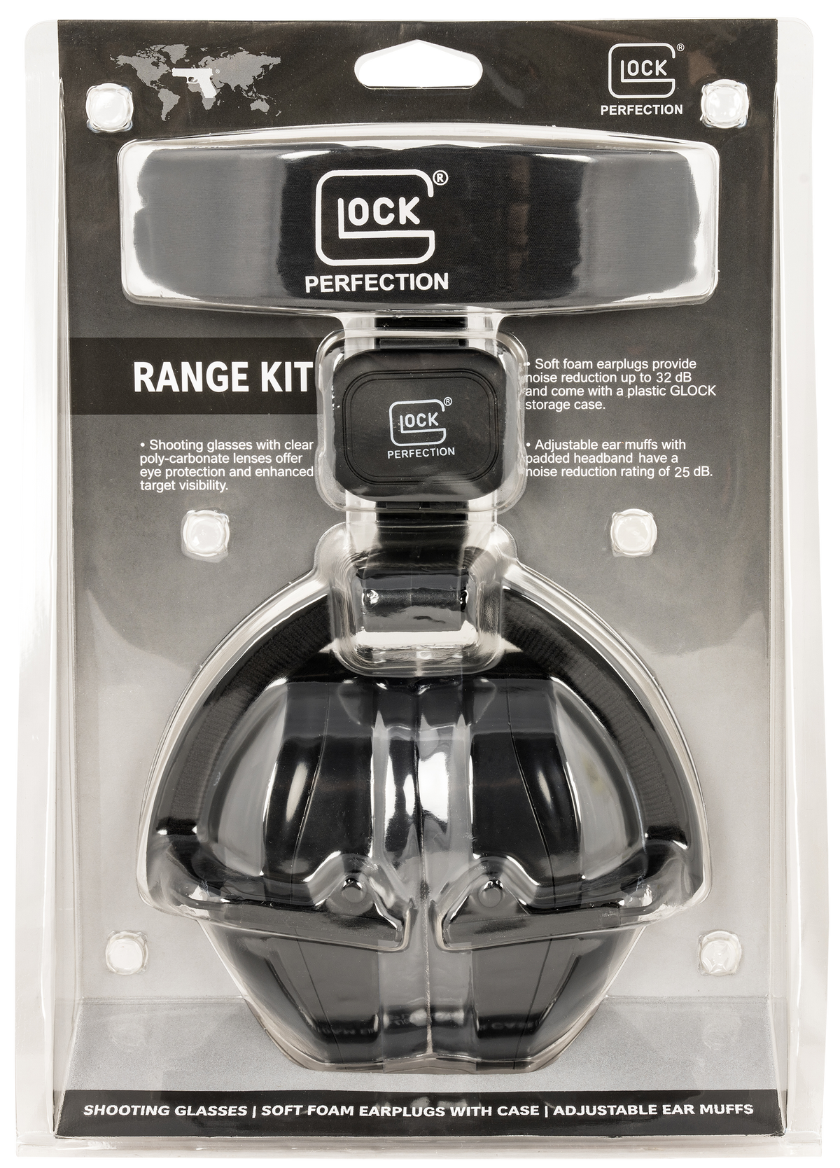 Glock Range Kit 25 dB NRR Ear Muffs, Glasses and Ear Plugs