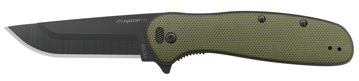 Outdoor Edge Razor VX2 3" Folding Plain 420J2 SS Green G10 Handle EDC Knife