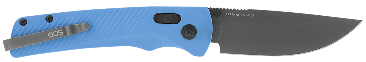 S.O.G Flash AT 3.45" Folding Plain Cryo D2 Steel Civic Cyan TiNi GRN Handle