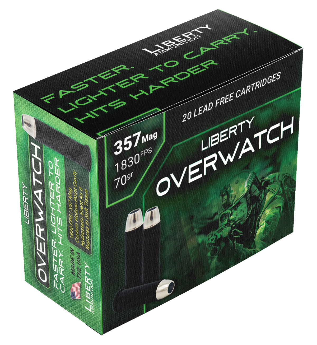 Liberty Ammunition OverWatch 357 Mag 70 gr Open Cavity Design 20-Rd - Box or Case