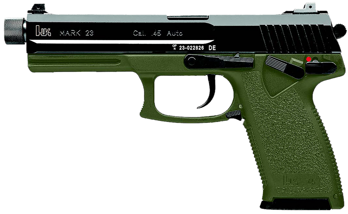 HK Mark 23 45 ACP 5.87" 10+1 DA/SA Semi-Auto Pistol - OD Green Polymer Frame, Black Cerakote Slide