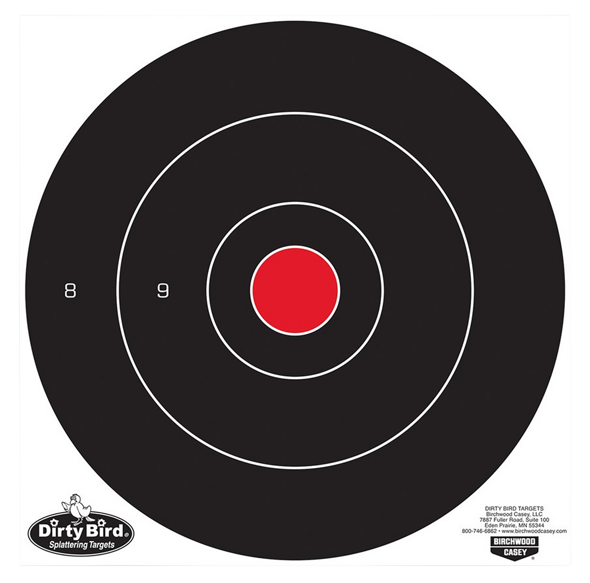 Birchwood Casey Dirty Bird 12" Bullseye Tagboard Hanging Target Black/Red 100 Per Pkg