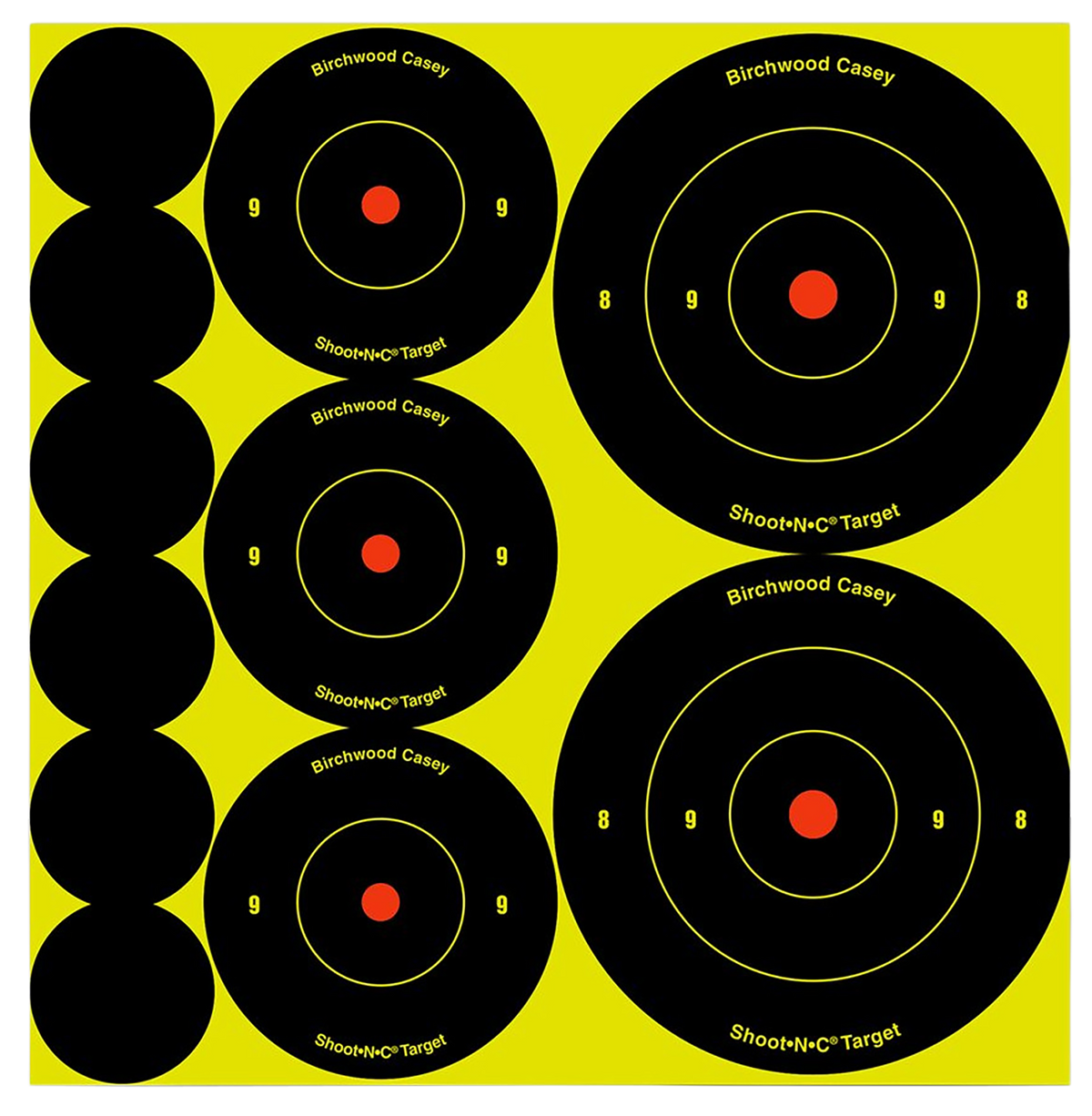 Birchwood Casey Shoot-N-C Reactive Target Variety Pack 1"/2"/3" Self-Adhesive Bullseye 132 Pack