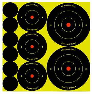 Birchwood Casey Shoot-N-C Reactive Target Variety Pack 1"/2"/3" Self-Adhesive Bullseye 132 Pack