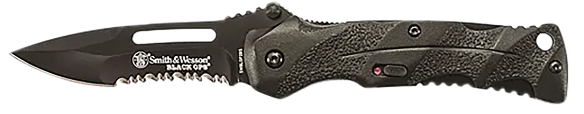 Smith & Wesson Knives Black Ops 3.4" Folding Drop Point Part Serrated 4034 SS