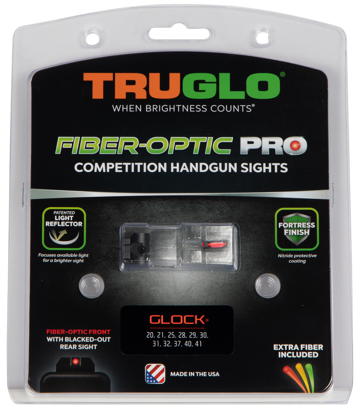 TruGlo TG132G2 Fiber-Optic Pro Red Fiber Optic Front / Black Blank Rear Sight Set - Glock 20/21
