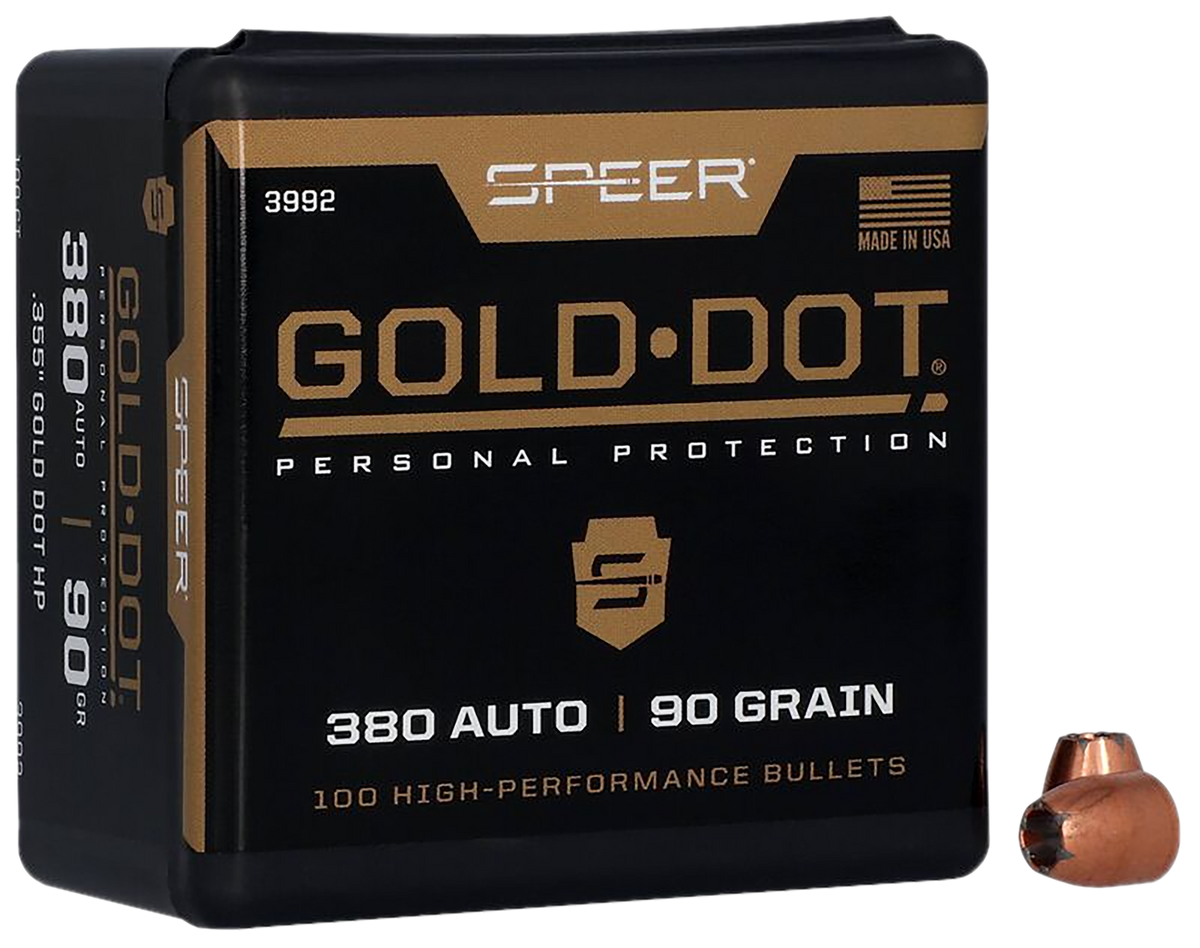 Speer Ammo Gold Dot Personal Protection 9mm Luger 90gr Hollow Point Reloading Bullets - 100/Box