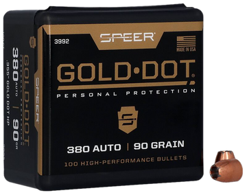 Speer Ammo Gold Dot Personal Protection 9mm Luger 90gr Hollow Point Reloading Bullets - 100/Box