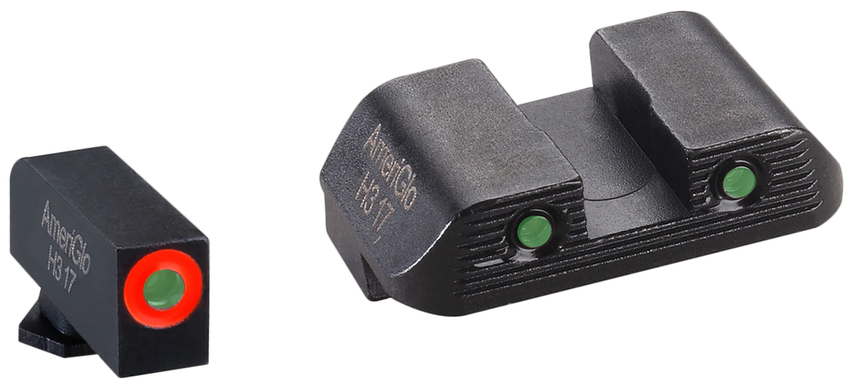 Ameriglo GL823 Trooper Sight Set for Glock 42/43/43X/48 - Green Tritium Orange Outline Front / Green Tritium Black Outline Serrated Rear