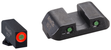 Ameriglo GL823 Trooper Sight Set for Glock 42/43/43X/48 - Green Tritium Orange Outline Front / Green Tritium Black Outline Serrated Rear