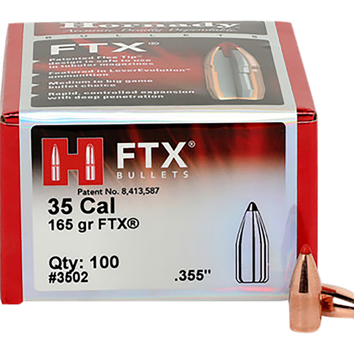 Hornady FTX 35 Cal .355 165 gr Flex Tip eXpanding Reloading Bullets - 100/Box