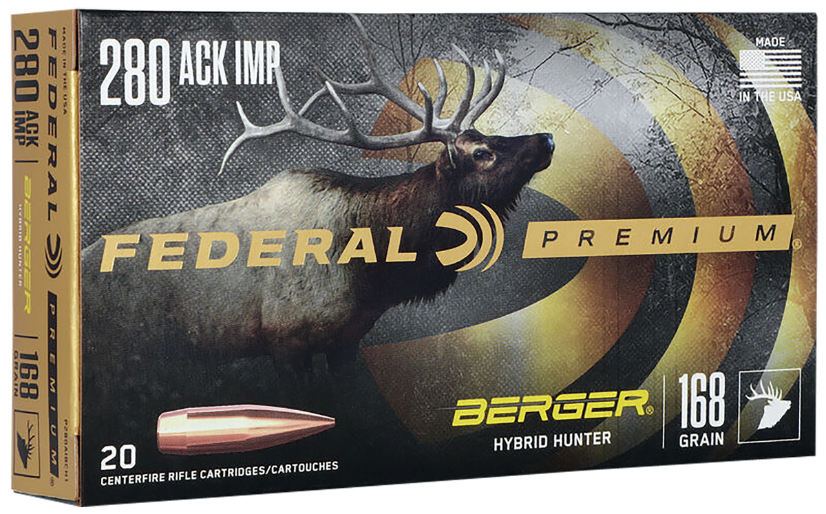 Federal Premium 280 Ackley Improved 168gr Berger Hybrid Hunter 20Rd - Box or Case