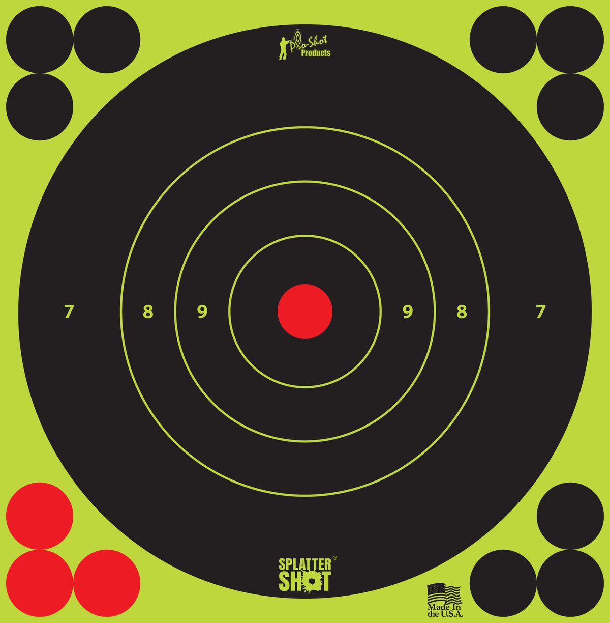 Pro-Shot SplatterShot Self-Adhesive Paper 6" Bullseye Black/Green Target - 12 Pack