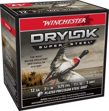 Winchester Ammo Drylok Super Steel High Velocity 12 Gauge 3.50" 1-1/2 oz #3 Shot 25 Rd - Box or Case