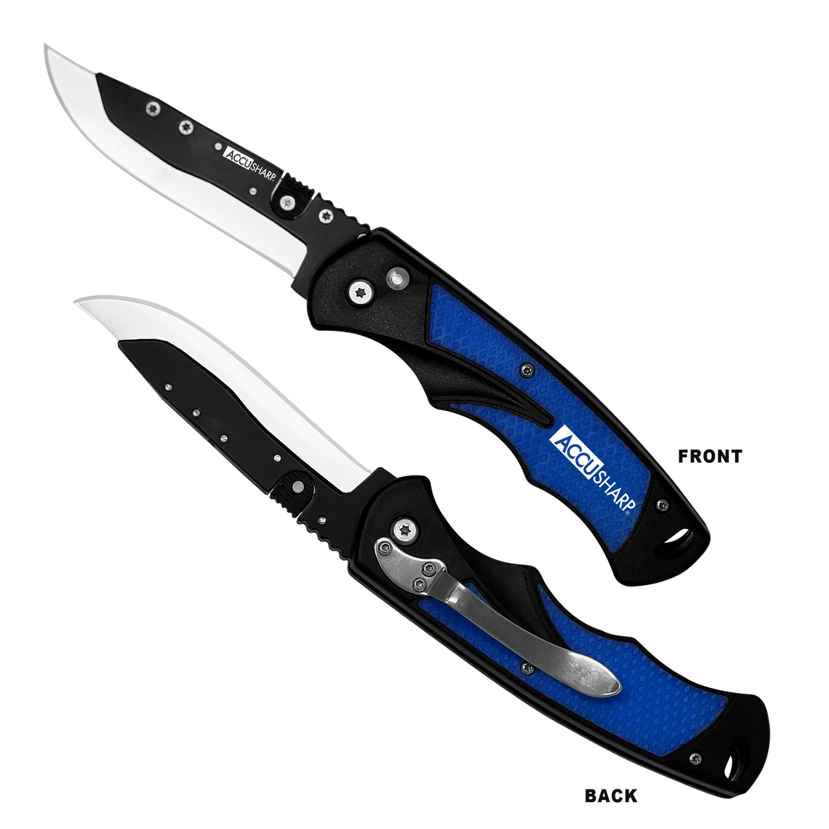 AccuSharp 743C Replaceable Blade Razor 3.50" Folding Plain Stainless Steel Blade - Royal Blue Aluminum Handle