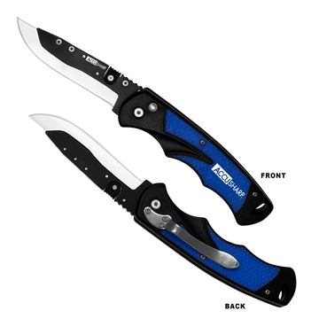 AccuSharp 743C Replaceable Blade Razor 3.50" Folding Plain Stainless Steel Blade - Royal Blue Aluminum Handle