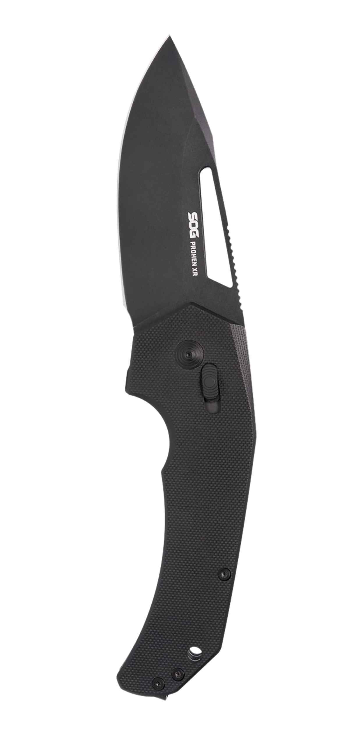S.O.G Prohen XR 3.35" Folding Drop Point Plain Black TiNi Cryo D2 Blade G10 Handle