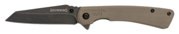 Browning Branded Rock EDC 3" Folding Wharncliffe Plain Black Stonewashed FDE G10