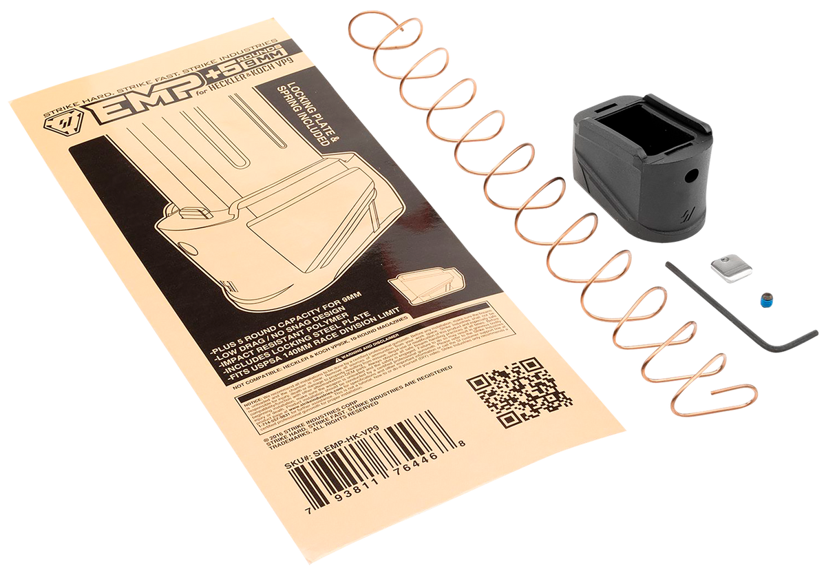 Strike Industries EMP Enhanced Magazine Plate Extended +5rd 9mm Luger Black Polymer for HK VP9