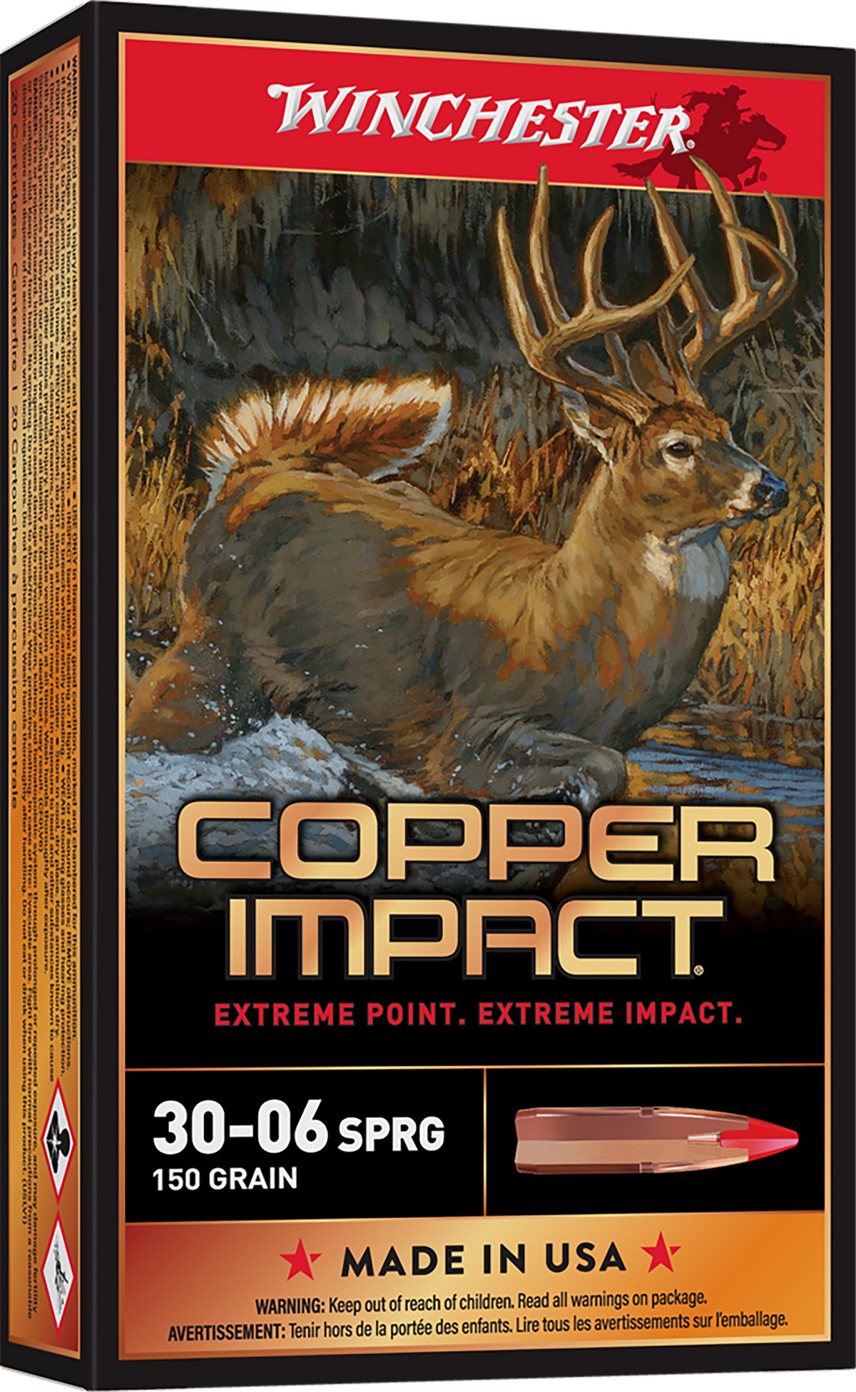 Winchester Ammo Copper Impact 30-06 Springfield 150gr Copper Extreme Point Lead Free 20 Rd - Box or Case