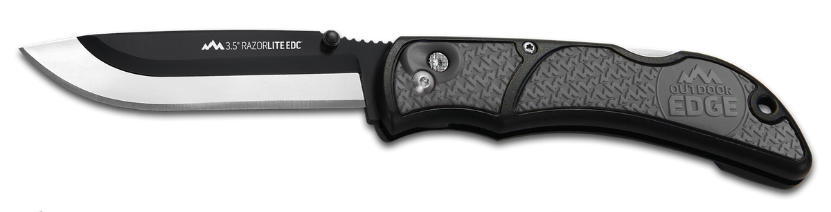 Outdoor Edge RazorLite EDC 3.50" Folding Drop Point Tanto Plain 420J2 SS Black/Gray Polymer Handle