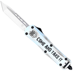 CobraTec Knives FS-3 Come And Take It Small 3" OTF Tanto Plain Satin D2 White Aluminum Handle