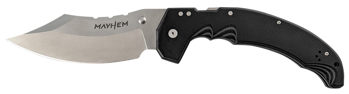 Cold Steel Mayhem 6" Folding Clip Point Modified Cleaver Plain Satin AUS-10A SS Blade Black G10 Handle