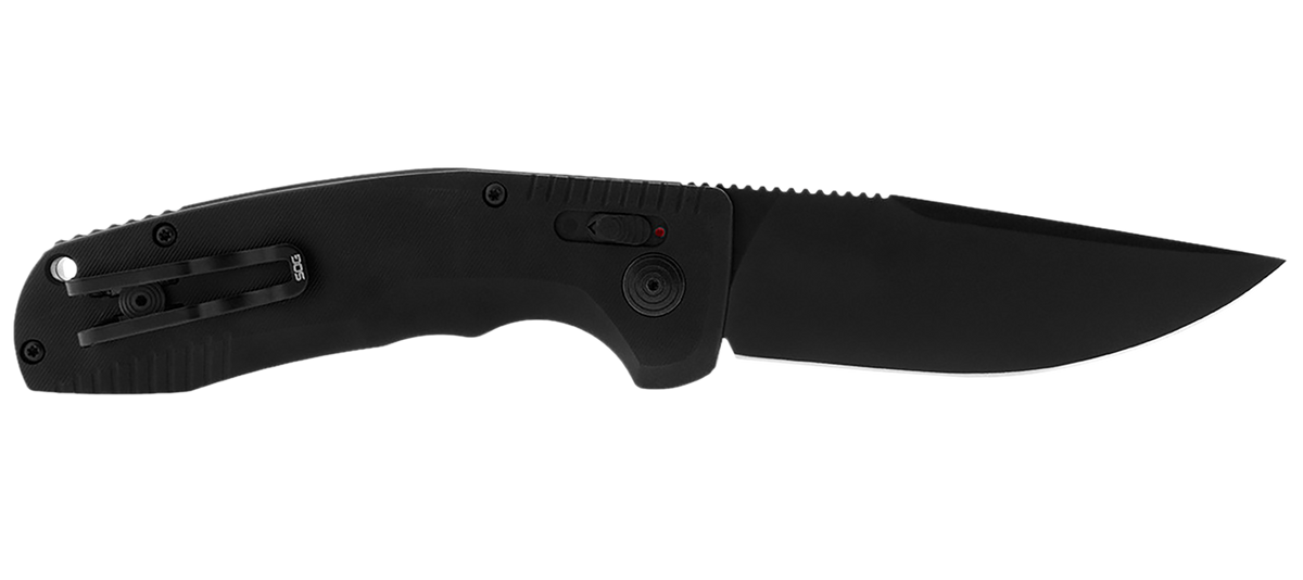 S.O.G SOG-TAC AU Auto 3.43" Folding Drop Point Plain Cryo D2 Black TiNi Aluminum Handle