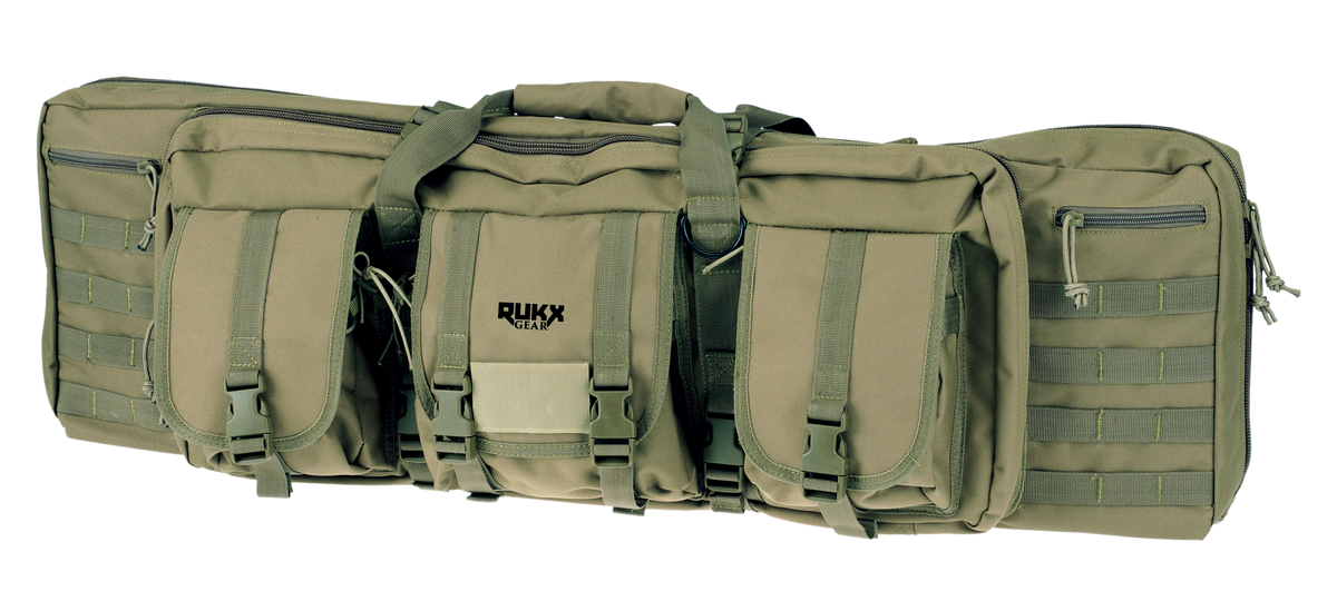 RUKX Gear Tactical Double Gun Case 42" Green 600D Polyester - Holds 2 Rifles