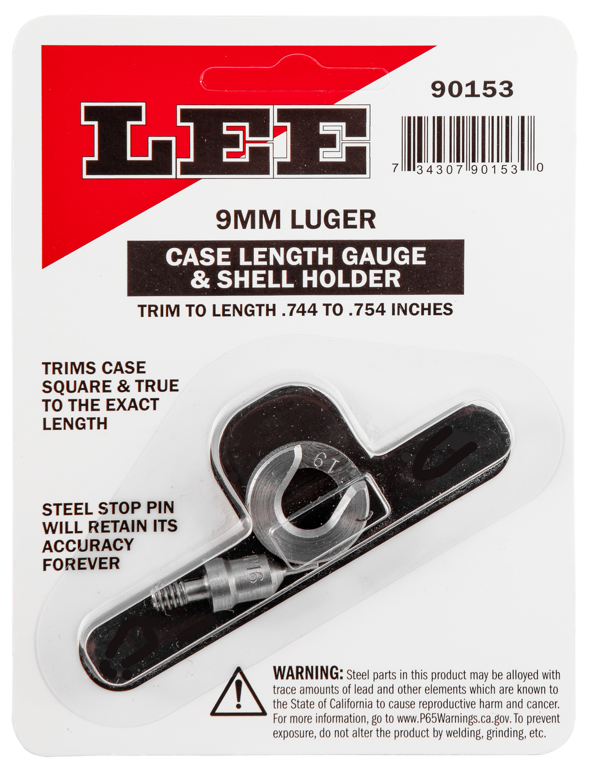 Lee 90153 Case Length Gauge 9mm Luger Steel w/ Shell Holder