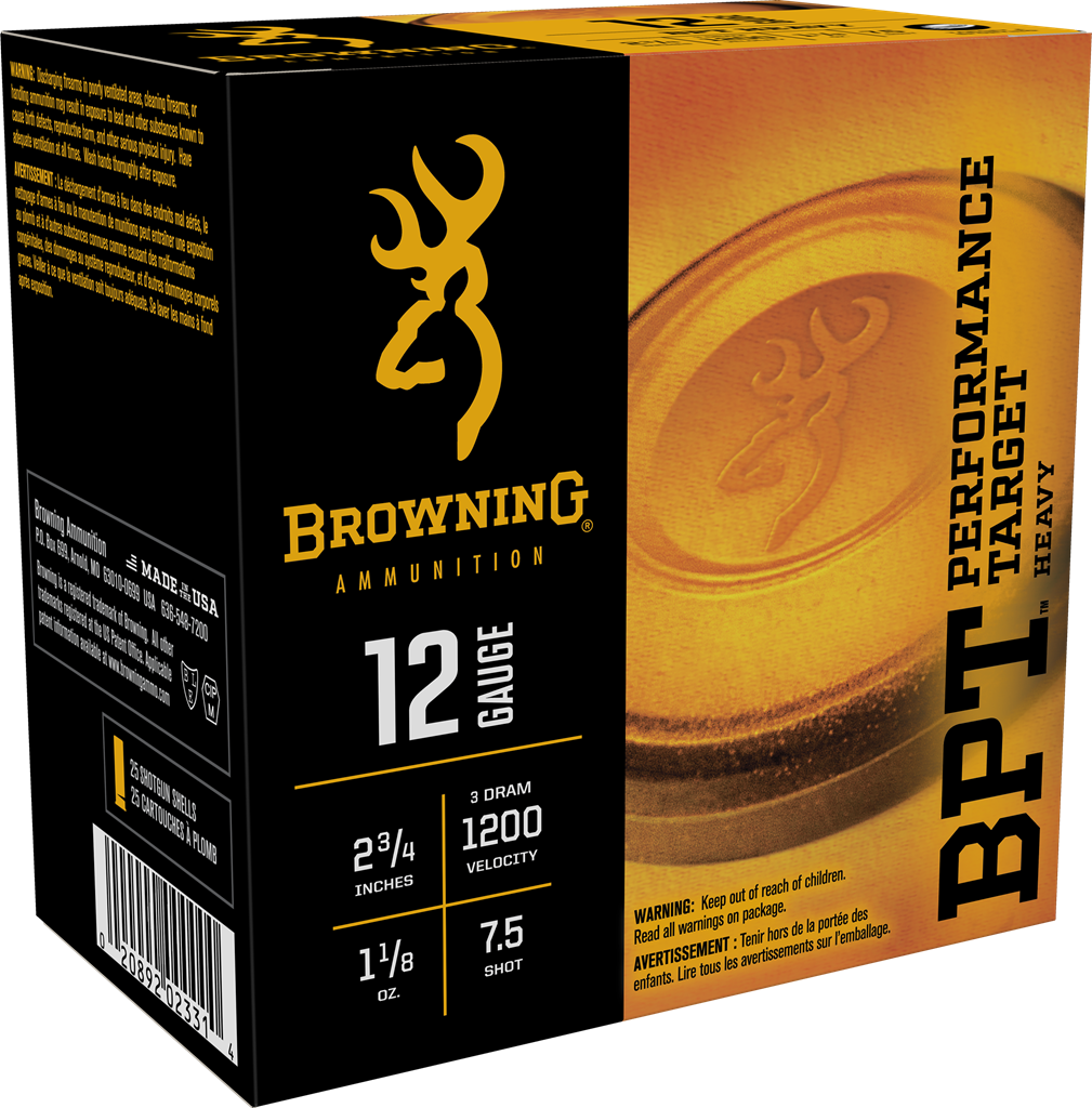 Browning BPT Performance Target Heavy 12 Gauge 2.75" 1 1/8 oz #7.5 Shot 25 Rds/Box, 250 Rds/Case - Box or Case