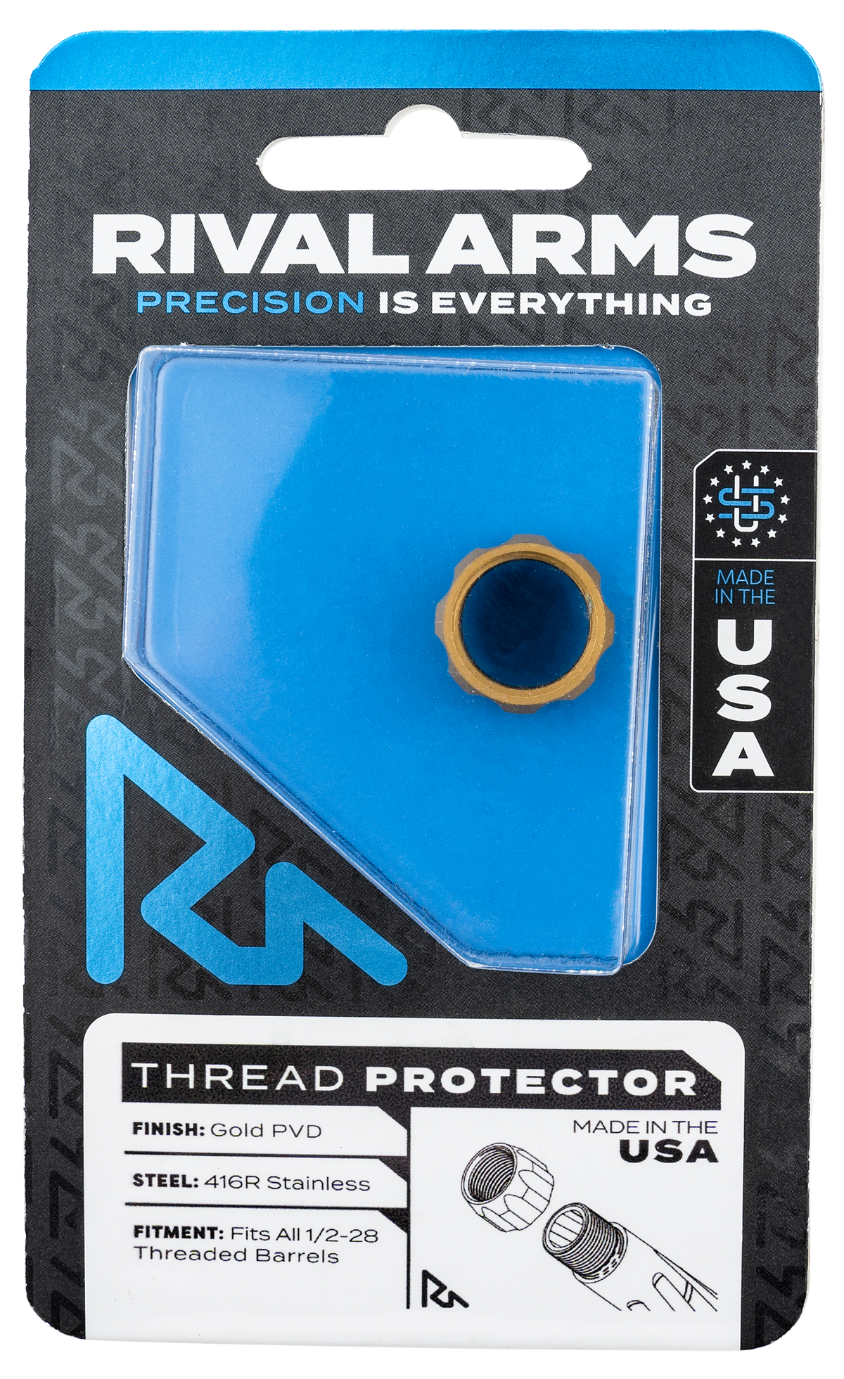 Rival Arms Thread Protector 9mm Luger 1/2"-28 Gold PVD 416R Stainless Steel