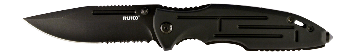 Rynoblade Knives RUK0153-CS 440A 3.5" Folding Assisted-Open Knife - Black Anodized Aluminum Handle