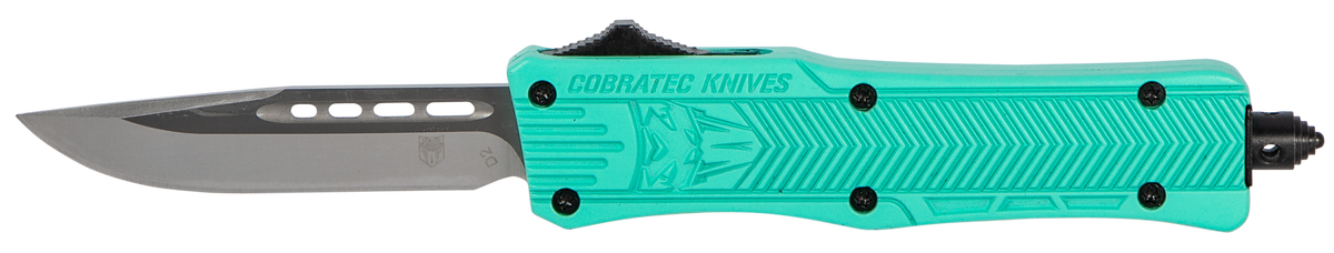 CobraTec Knives CTK-1 Small 2.75" OTF Drop Point Plain D2 Steel Tiffany Blue Aluminum Handle