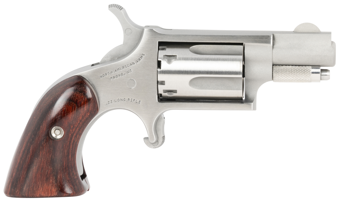North American Arms 22LRGBG Mini-Revolver 22 LR 1.13" 5rd Stainless Steel, Wood Boot Grip