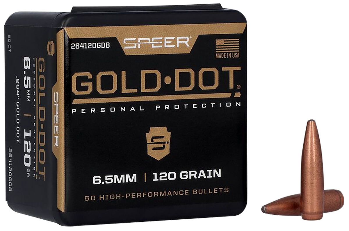 Speer Ammo Gold Dot .264 120gr Bonded Soft Point Reloading Bullets - 50/Box