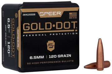Speer Ammo Gold Dot .264 120gr Bonded Soft Point Reloading Bullets - 50/Box