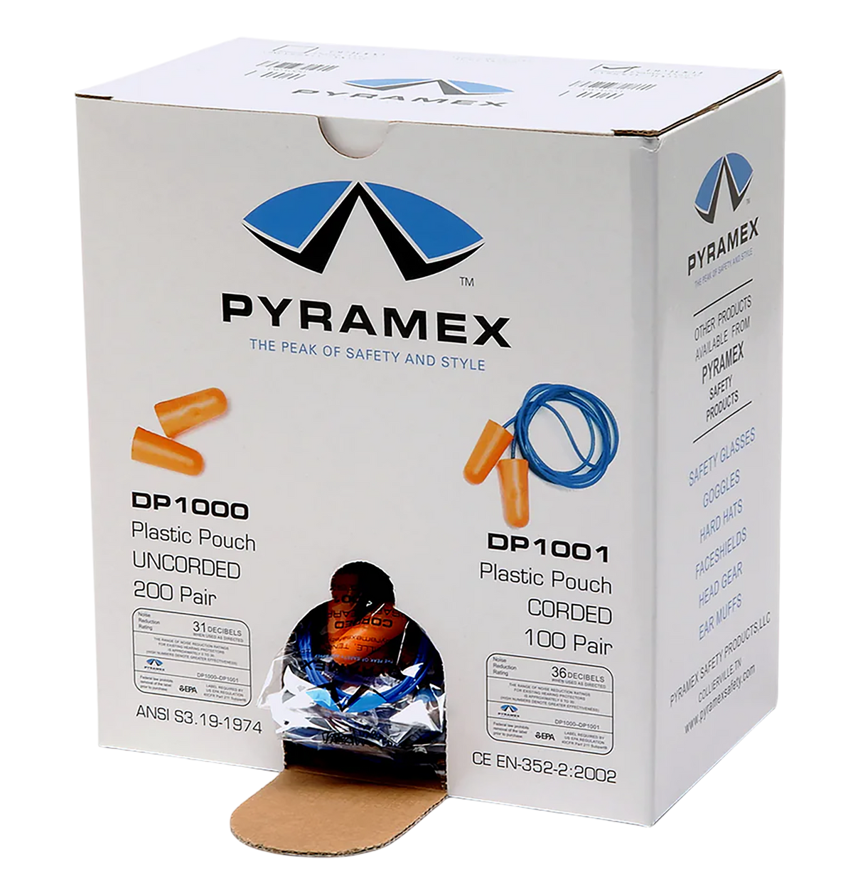 Pyramex DP1000 32 dB NRR Foam In-The-Ear Earplugs 200 Pair Orange