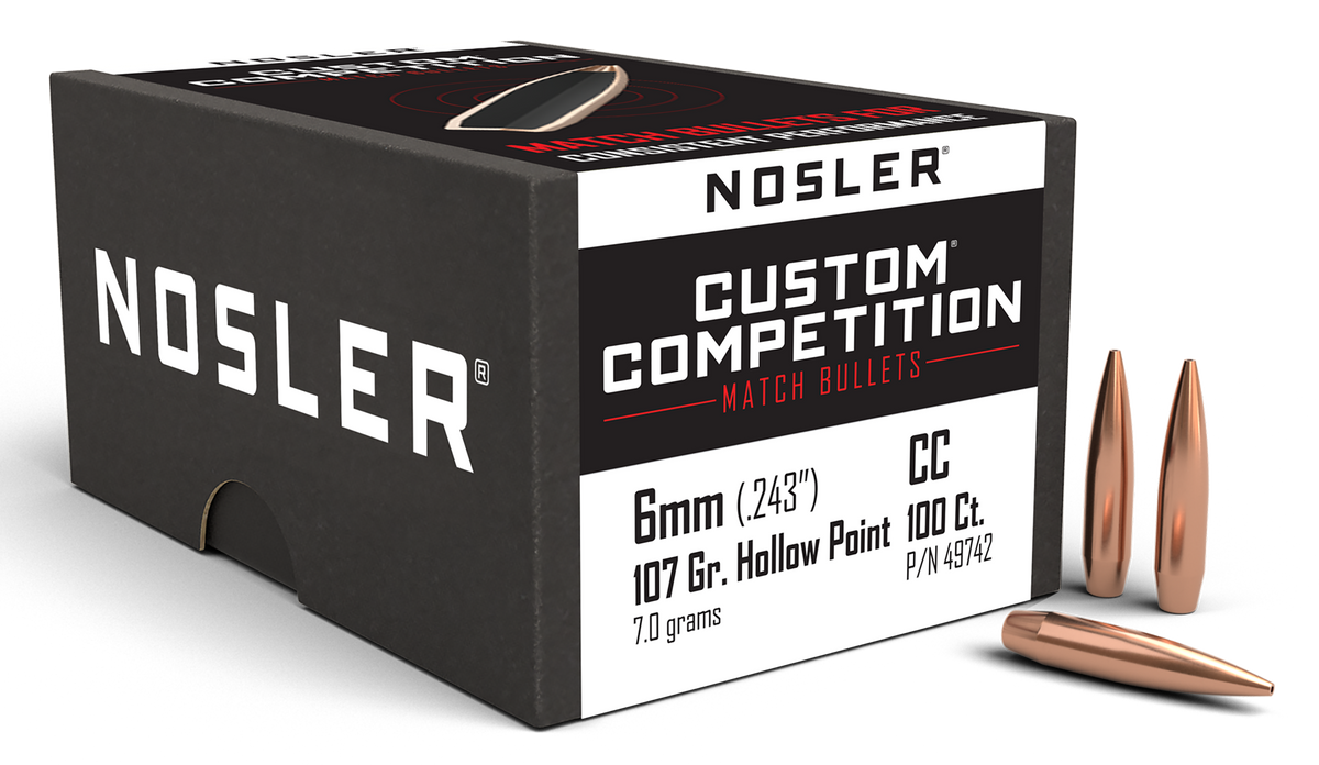 Nosler Custom Competition 6mm 107gr Hollow Point Boat Tail 100/Box