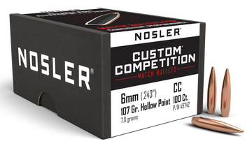 Nosler Custom Competition 6mm 107gr Hollow Point Boat Tail 100/Box