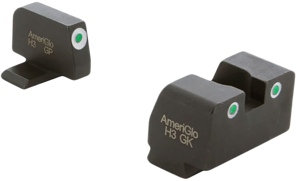 Ameriglo XD181 Optic Compatible Sight Set for Springfield XD - Green Tritium White Outline Front / Rear - Tall Suppressor Height