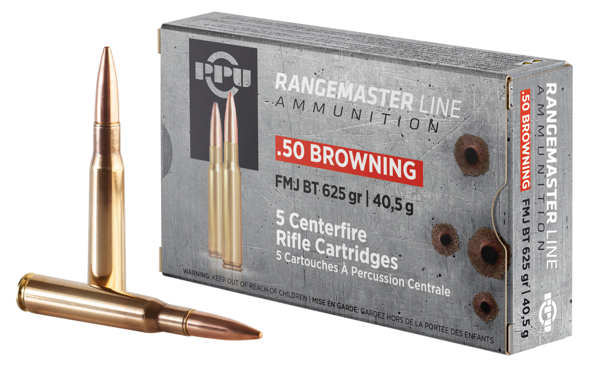 PPU Rangemaster 50 BMG 625gr FMJ 5 Rd - Box or Case