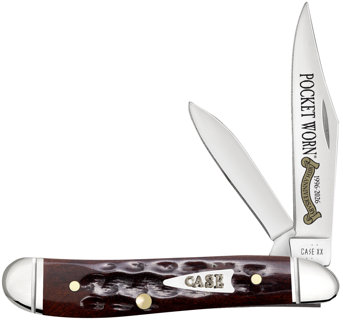 Case Pocket Worn Peanut 2.26"/1.50" Clip Point/Pen Plain Tru-Sharp SS Blade - Mahogany Corn Cob Jigged Bone Handle