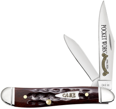 Case Pocket Worn Peanut 2.26"/1.50" Clip Point/Pen Plain Tru-Sharp SS Blade - Mahogany Corn Cob Jigged Bone Handle