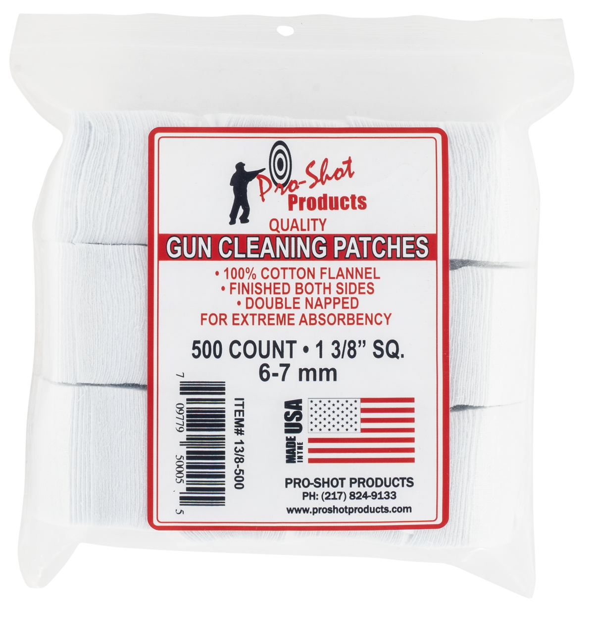 Pro-Shot 138500 Cleaning Patches 6mm/7mm 1.38 in Cotton Flannel 500 Per Pkg
