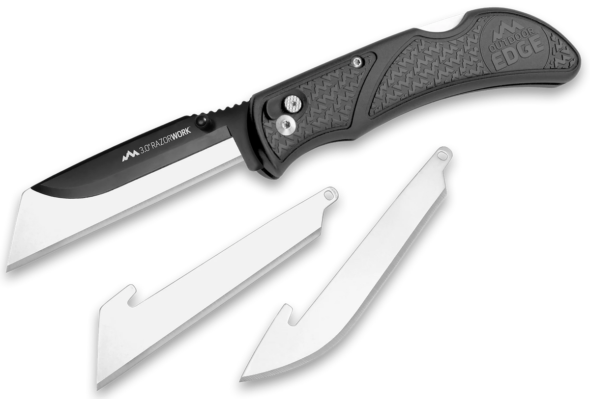 Outdoor Edge RazorWork 3" Folding Drop Point/Utility Replaceable Blade 420J2 SS Gray Handle